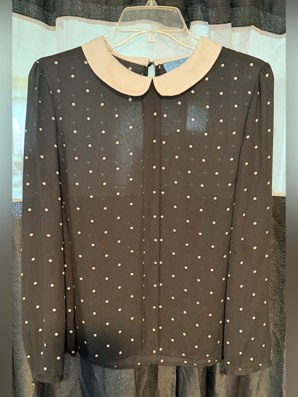 CeCe Polka Dot Lined Blouse with Cream Trim